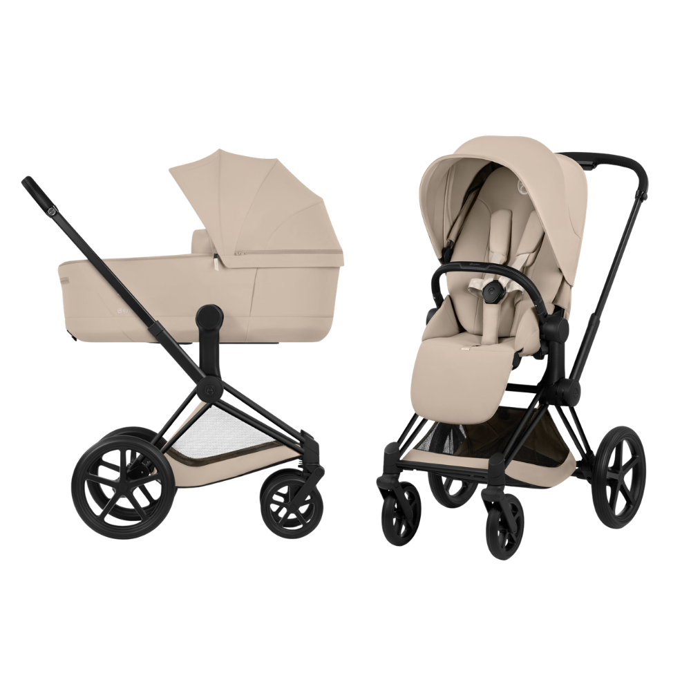CYBEX Buggy Priam Comfort Matt Black incl. Foldable Carry Cot Cozy Beige