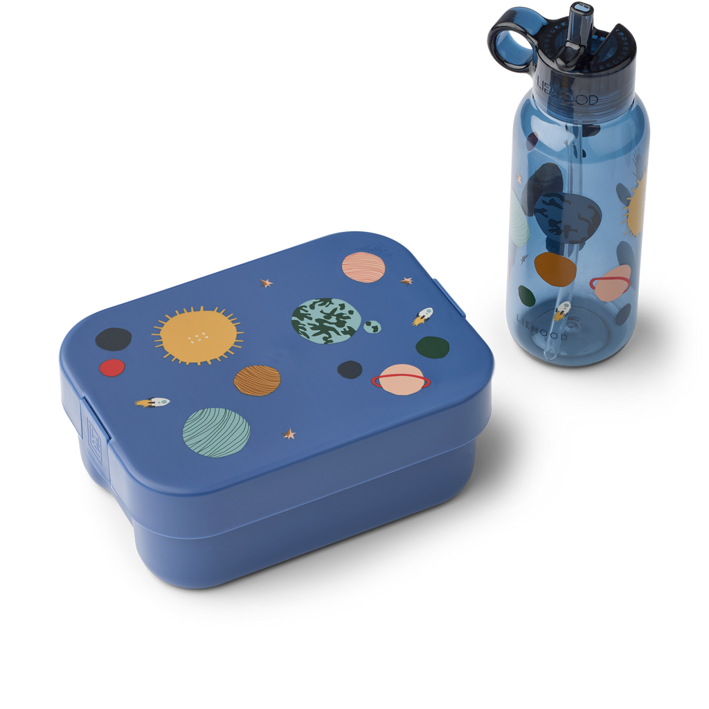 Liewood Chelsey Printed Lunchbox Set | Universe / Classic Navy
