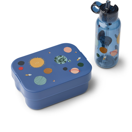Liewood Chelsey Printed Lunchbox Set | Universe / Classic Navy