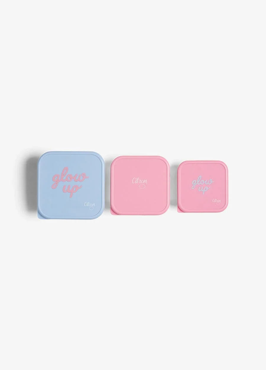 Citron RVS Snack Box Set met Glow Up print, set van 3 bij De Gele Flamingo