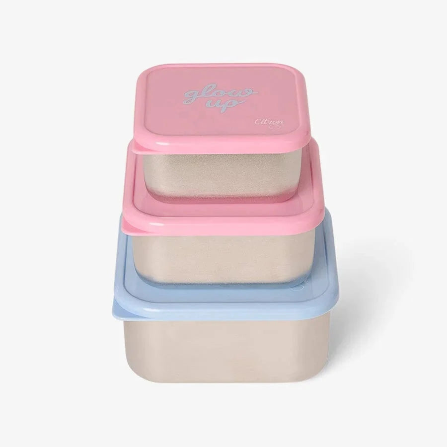 Citron RVS Snack Box Set met Glow Up print, set van 3 bij De Gele Flamingo