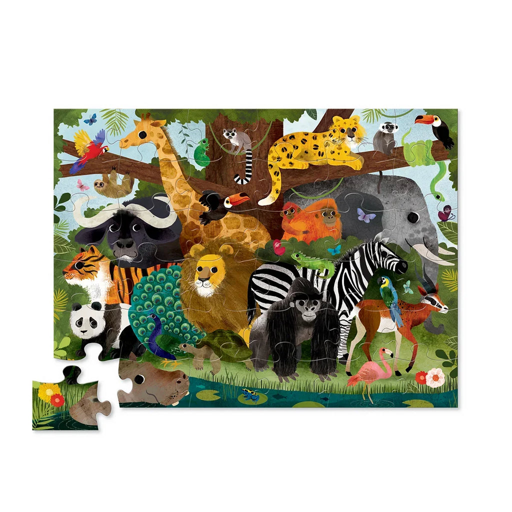Jungle Friends puzzel van Crocodile Creek, 45,7 x 61 cm met gevormde bewaardoos, De Gele Flamingo