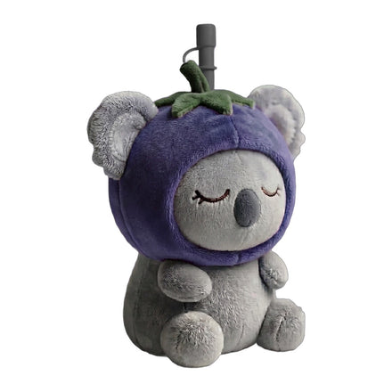Asobu Fuzzie Koala knuffel drinkbeker, een grijze koala met een grote paarse bosbessenmuts
