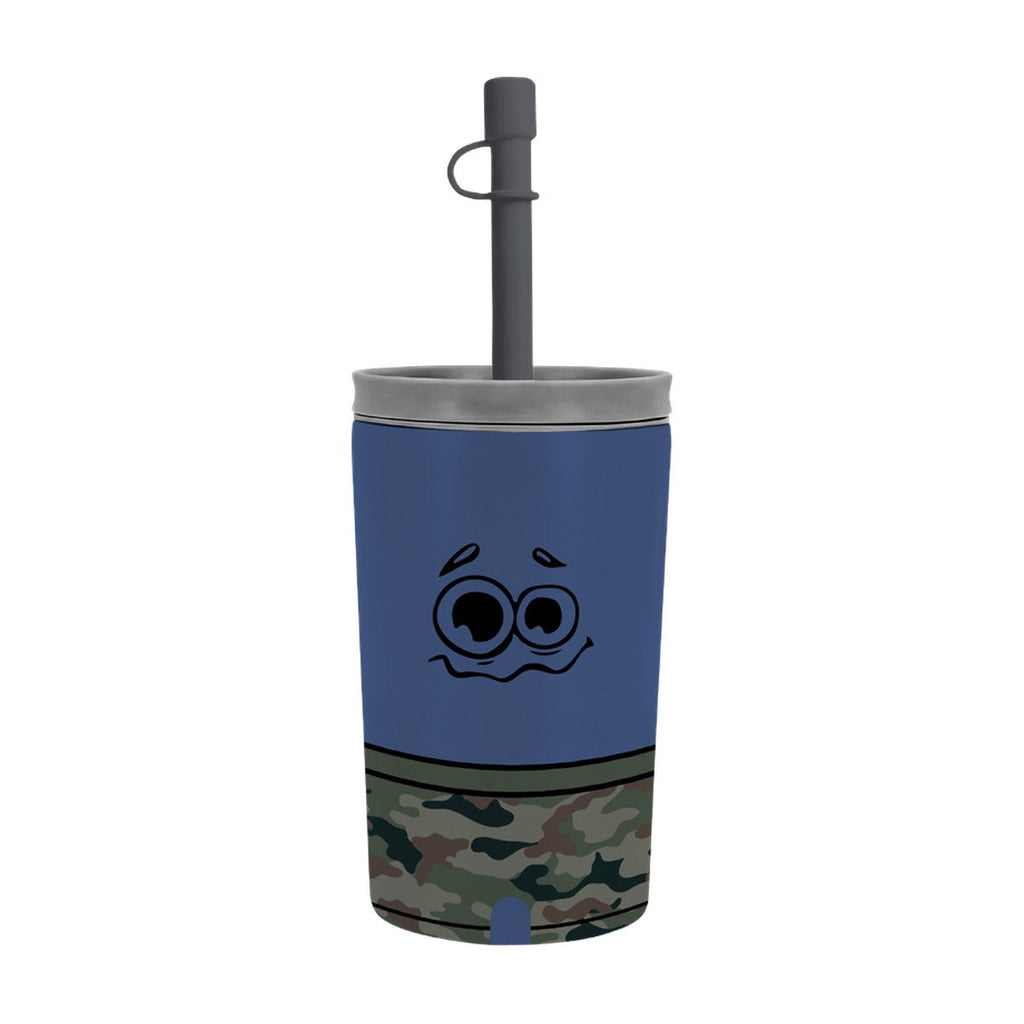 Uitneembare RVS-beker van de Asobu Fuzzie Koala, blauw met een camouflageprint onderaan