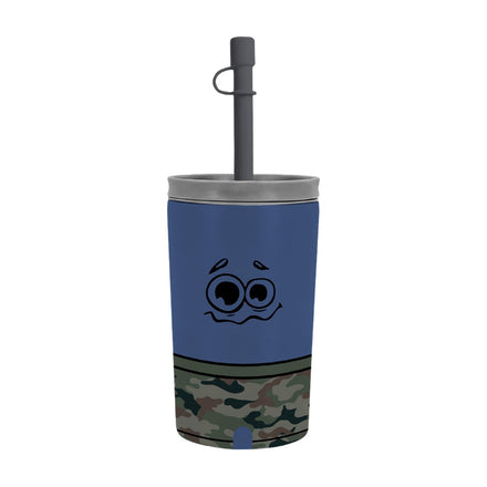 Uitneembare RVS-beker van de Asobu Fuzzie Koala, blauw met een camouflageprint onderaan