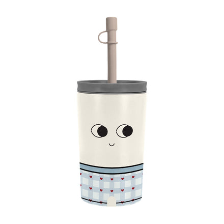 Uitneembare RVS-beker van de Asobu Fuzzie Schaap, crème met een lichtblauwe print onderaan