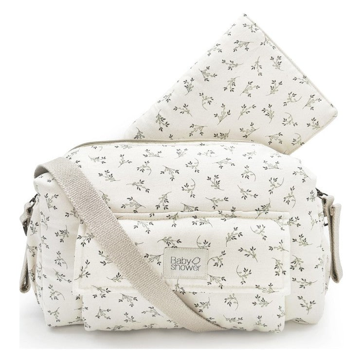 Babyshower buggytas Camila Stroller Olive Bloom Canvas met verzorgingsmatje en schouderriem