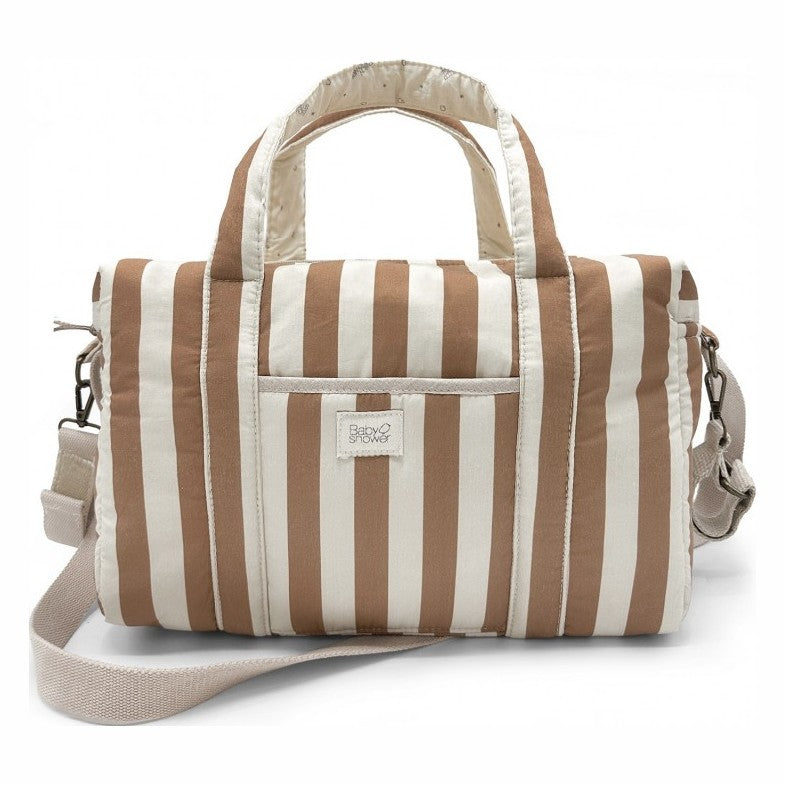 Babyshower buggytas High Park Caramel Sailor met karamelbruine en witte strepen