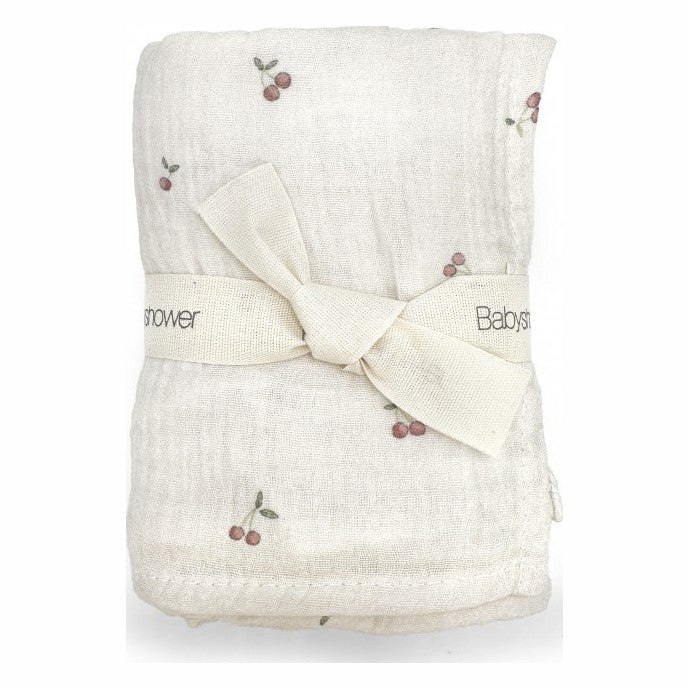 Babyshower hydrofiele doekjes Cherries, opgevouwen set met lint
