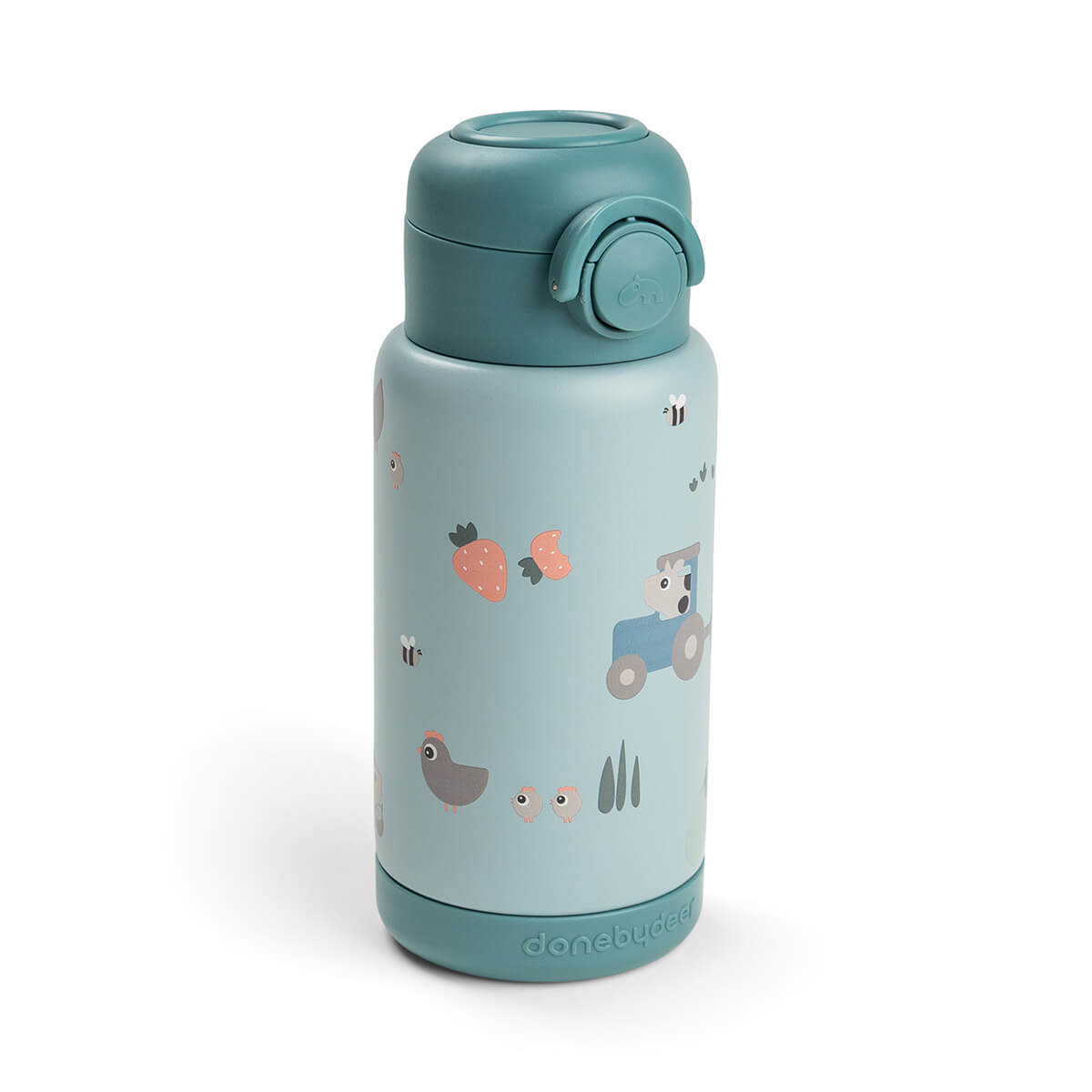 Done By Deer thermische drinkfles met rietje Tiny Farm Blue