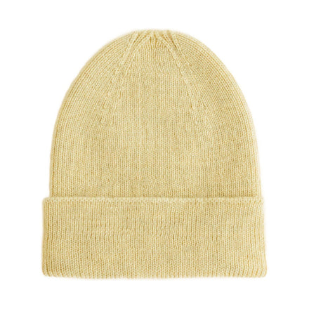 Hvid Newborn Beanie Fonzie Light Yellow op witte achtergrond