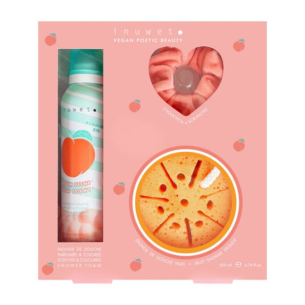 Inuwet badset Bubble Peach in cadeauverpakking op witte achtergrond