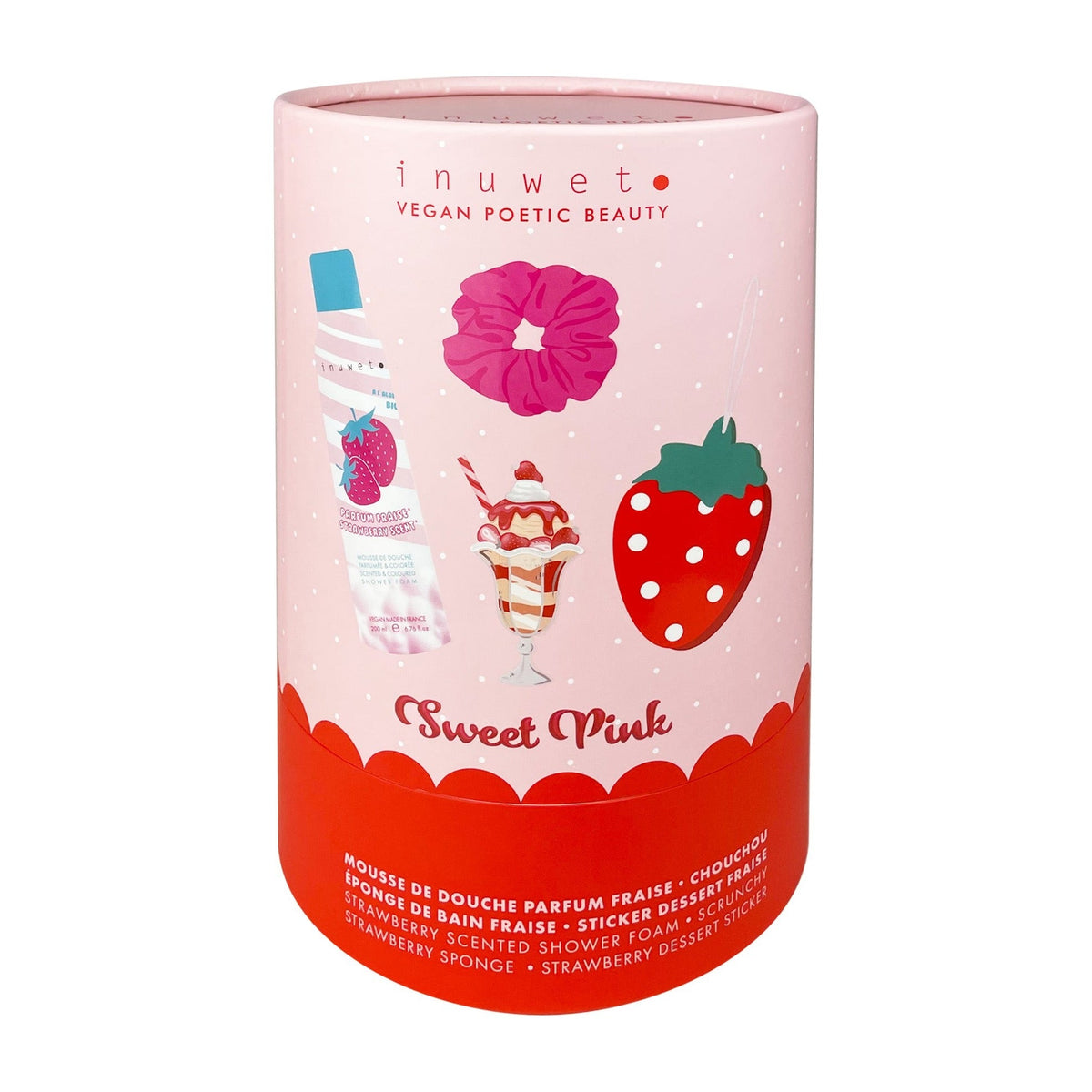 Inuwet badset Sweet Pink in cadeauverpakking op witte achtergrond