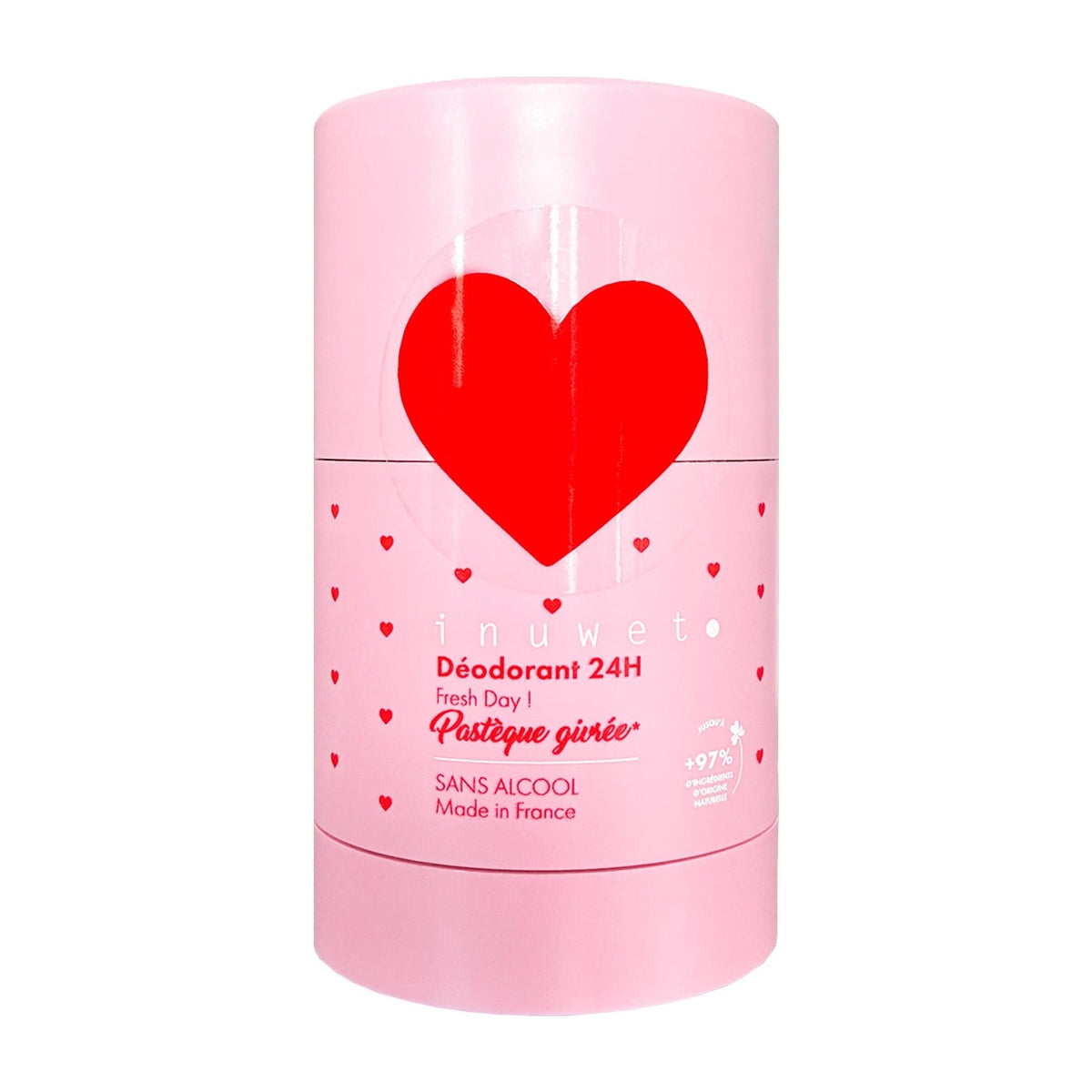 Inuwet deodorant Fresh Day watermeloen in roze verpakking op witte achtergrond