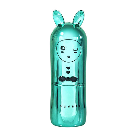 Inuwet lippenbalsem metal Cupcake in turquoise konijnenverpakking op witte achtergrond