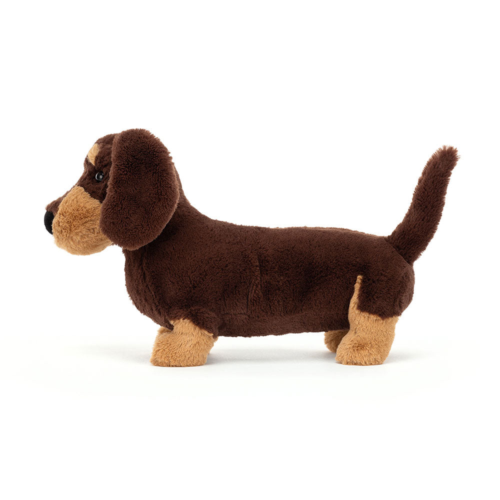 Jellycat Otto Sausage Dog teckelknuffel, zijaanzicht