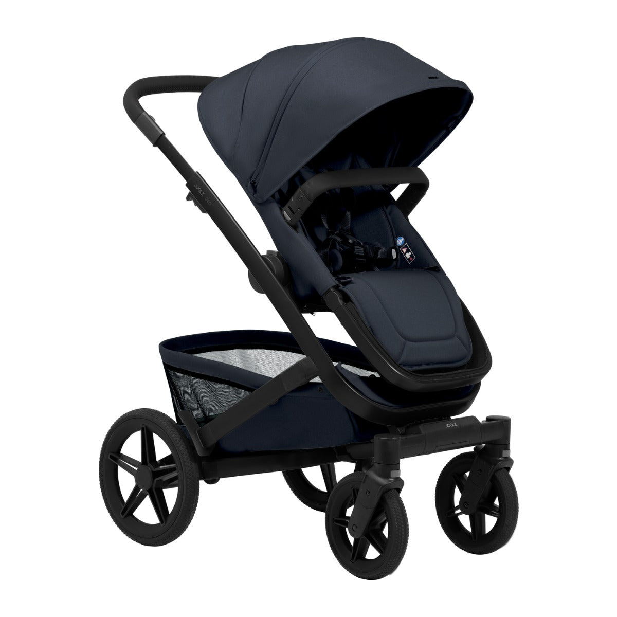 Joolz Kinderwagen Geo5 Complete Set Dark Navy Blue, zijaanzicht met de reiswieg
