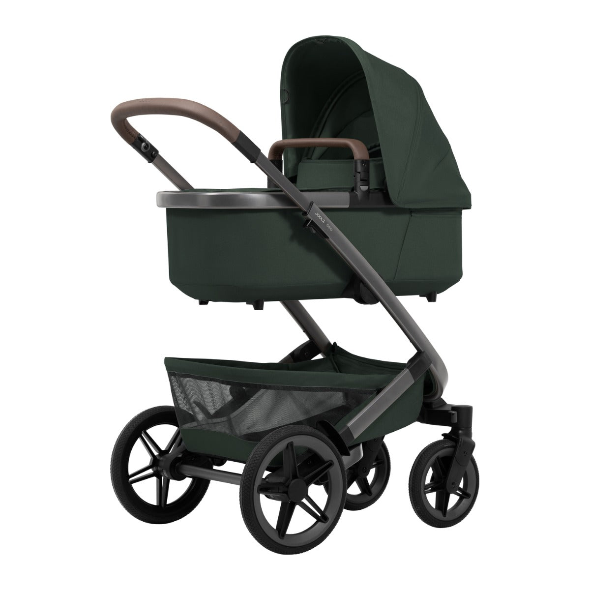 Joolz Kinderwagen Geo5 Complete Set Forest Green, zijaanzicht met de reiswieg