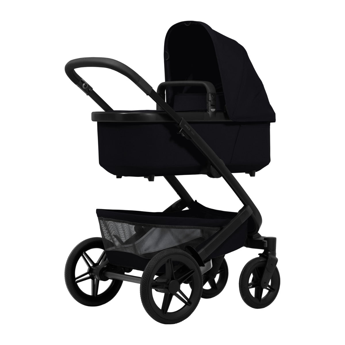 Joolz Kinderwagen Geo5 Complete Set Space Black, zijaanzicht met de reiswieg