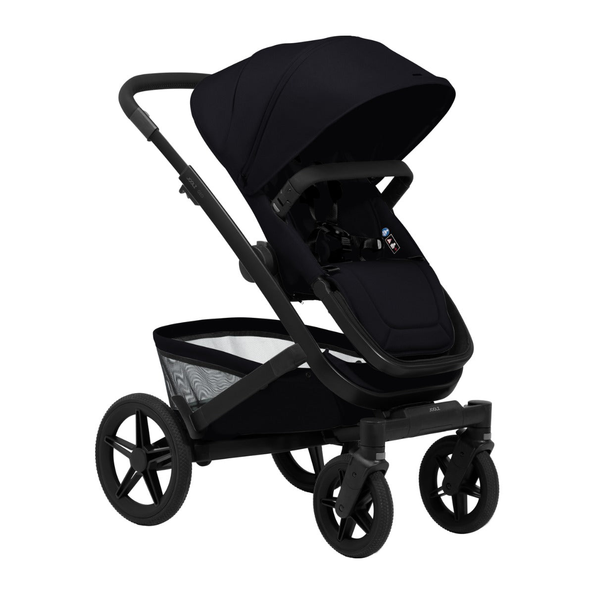 Joolz Kinderwagen Geo5 Complete Set Space Black, zijaanzicht met de reiswieg