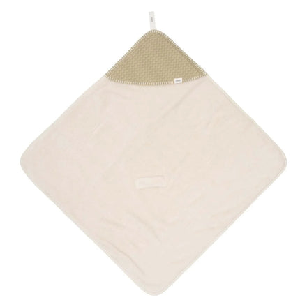 Koeka Omslagdoek Wafel/Teddy Oslo in olive met teddyzijde en capuchon op witte achtergrond
