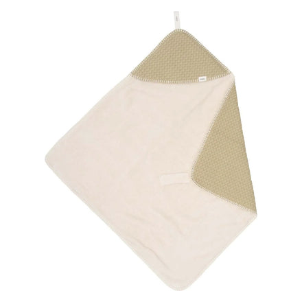 Koeka Omslagdoek Wafel/Teddy Oslo in olive met omgeslagen hoek op witte achtergrond