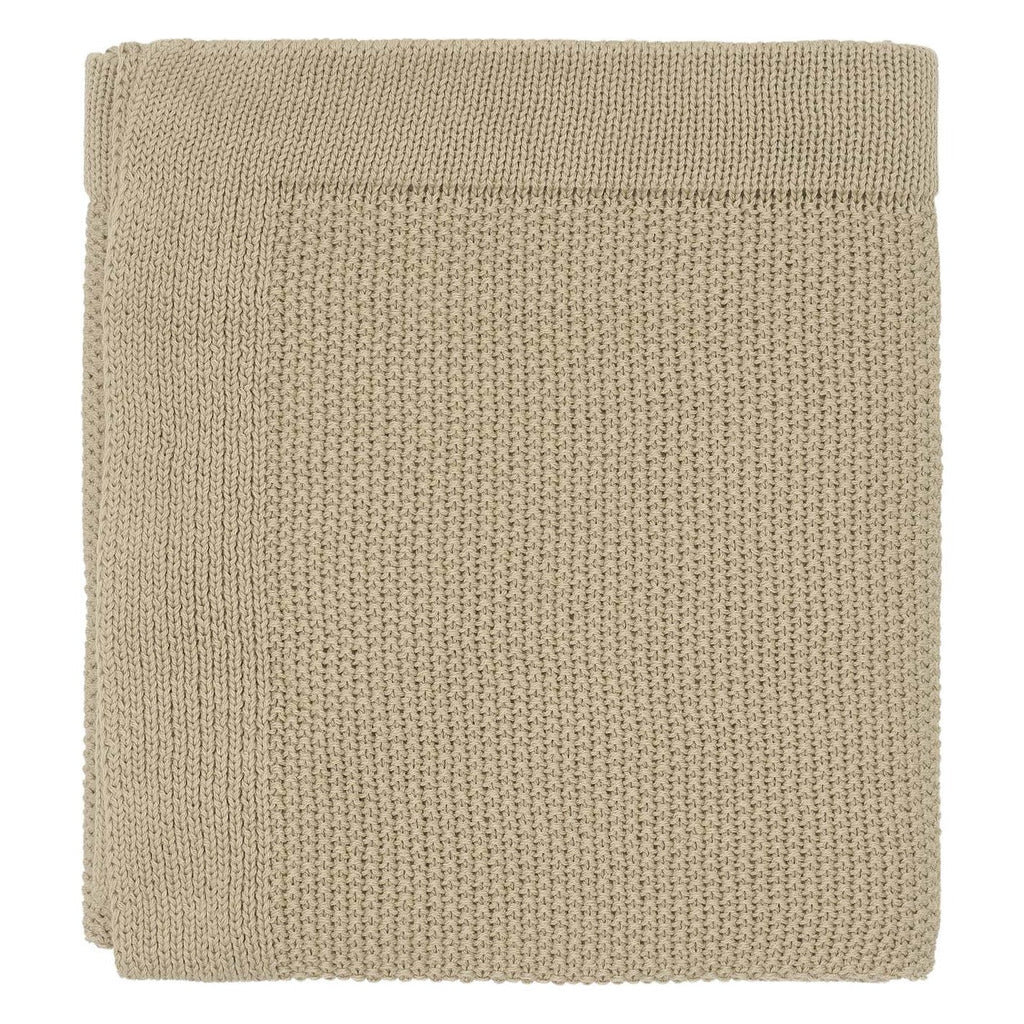 Koeka Wiegdeken Lisbon in olive, detail van het breisel op witte achtergrond