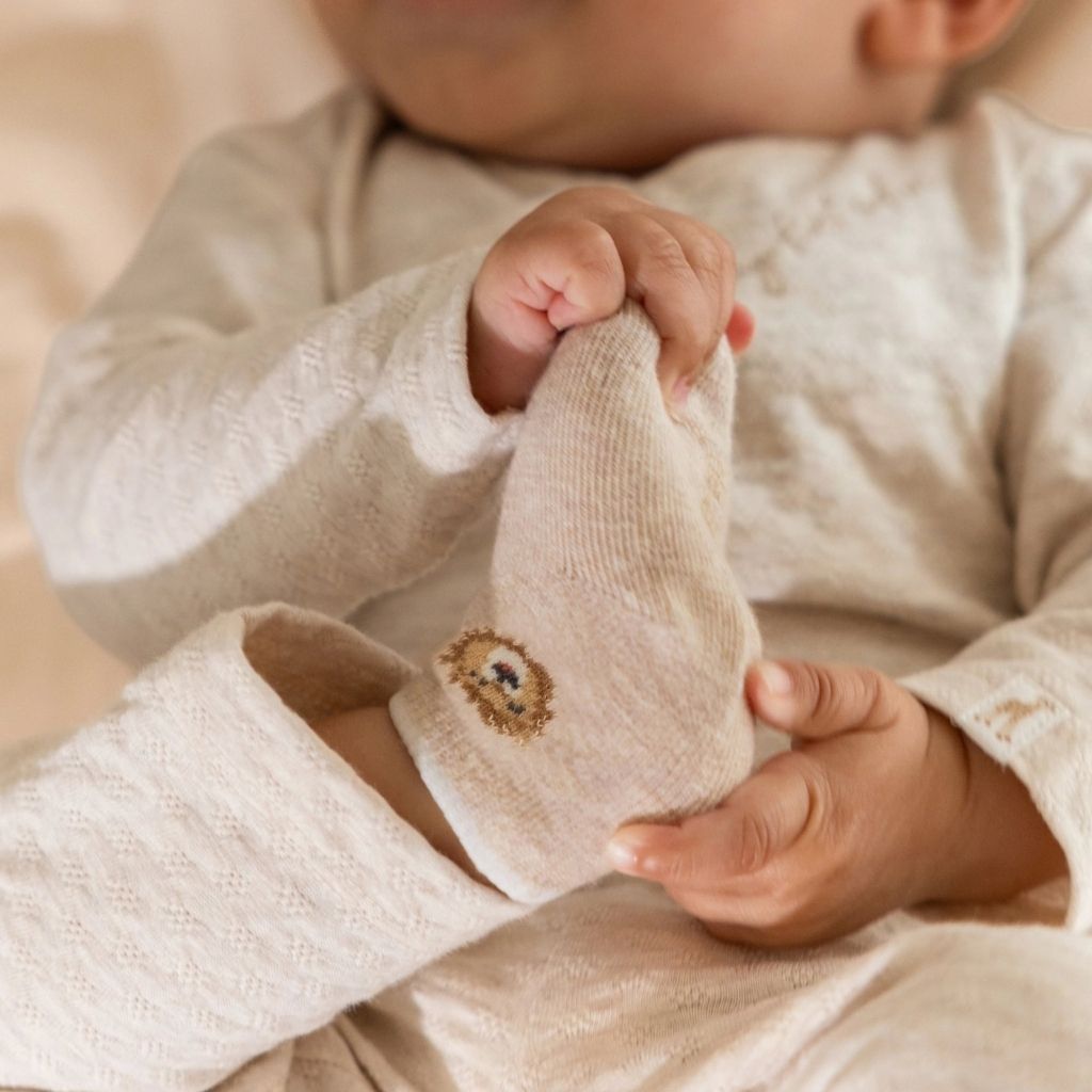 Little Dutch Safari Friends sokken 3-pack in zachte natuurtinten op witte achtergrond