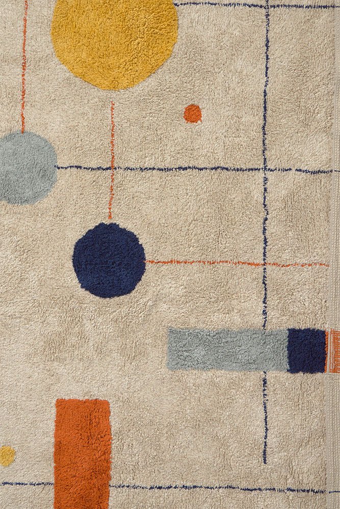 Detail van het geweven Bauhaus-dessin van het tapijt Geometrical Shapes