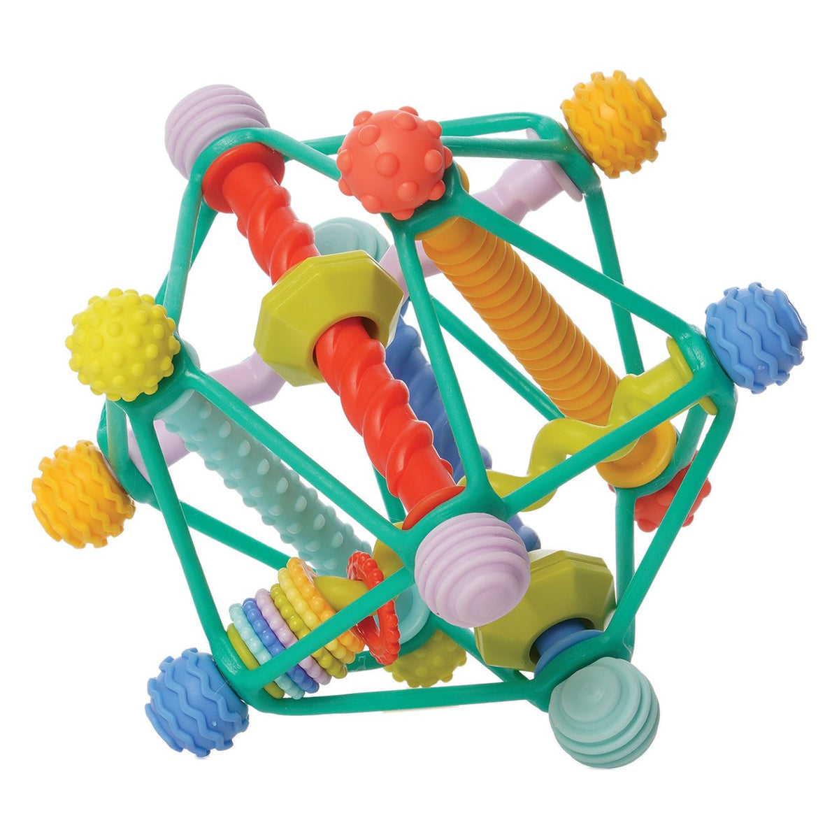Manhattan Toy Whirzle sensorisch grijpspeeltje met groen frame en kralen op witte achtergrond