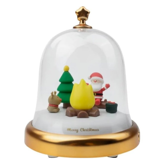 Mary's Led Kerstlamp Christmas Music Box, kerstscène onder stolp op gouden voet