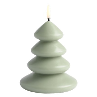 Uyuni LED kaars kerstboom breed model Sage Green op witte achtergrond