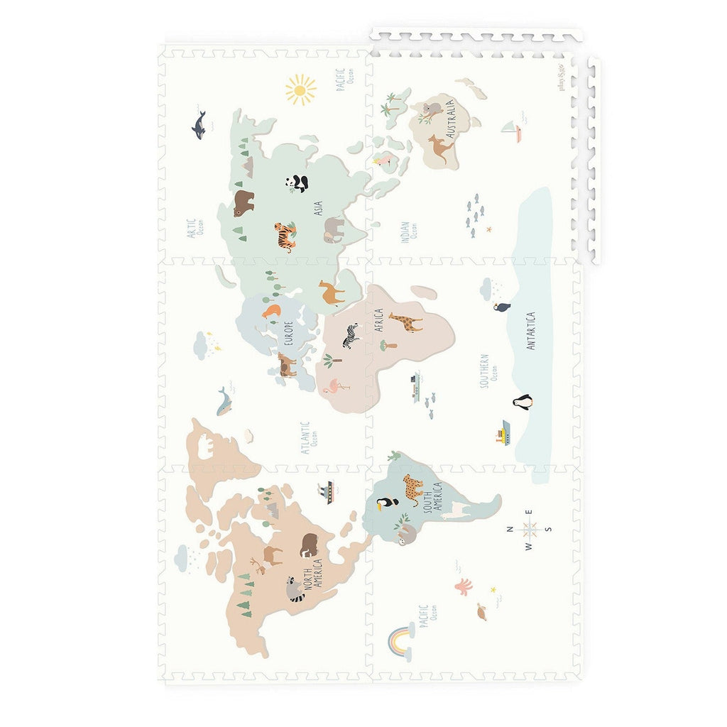 Play & Go EEVAA 2-In-1 Speeltapijt Puzzelmat & Opbergbox | Wereldkaart Kleur 120x180cm