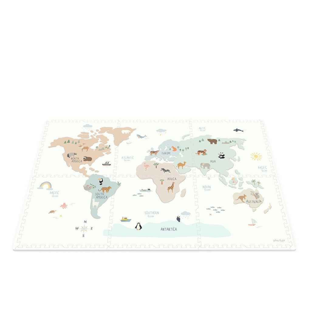 Play & Go EEVAA 2-In-1 Speeltapijt Puzzelmat & Opbergbox | Wereldkaart Kleur 120x180cm