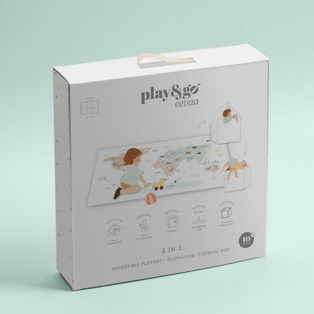 Play & Go EEVAA 2-In-1 Speeltapijt Puzzelmat & Opbergbox | Wereldkaart Kleur 120x180cm