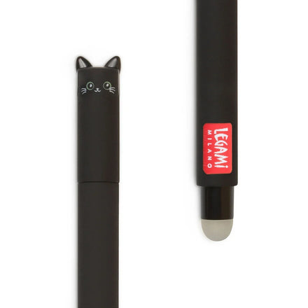 Legami uitwisbare gelpen Kitty in zwarte inkt met wisbolletje achteraan de pen, handig voor school