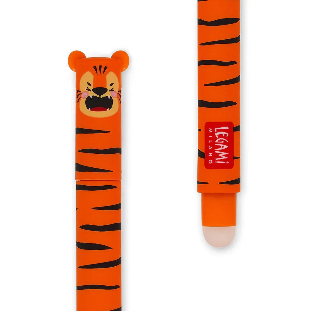 Tijgerdesign van de Legami uitwisbare gelpen met oranje inkt, navulbaar voor school