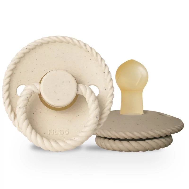 Frigg Mini Mocha latex fopspeen duo Vanilla Cream en Cappuccino, voor- en zijaanzicht