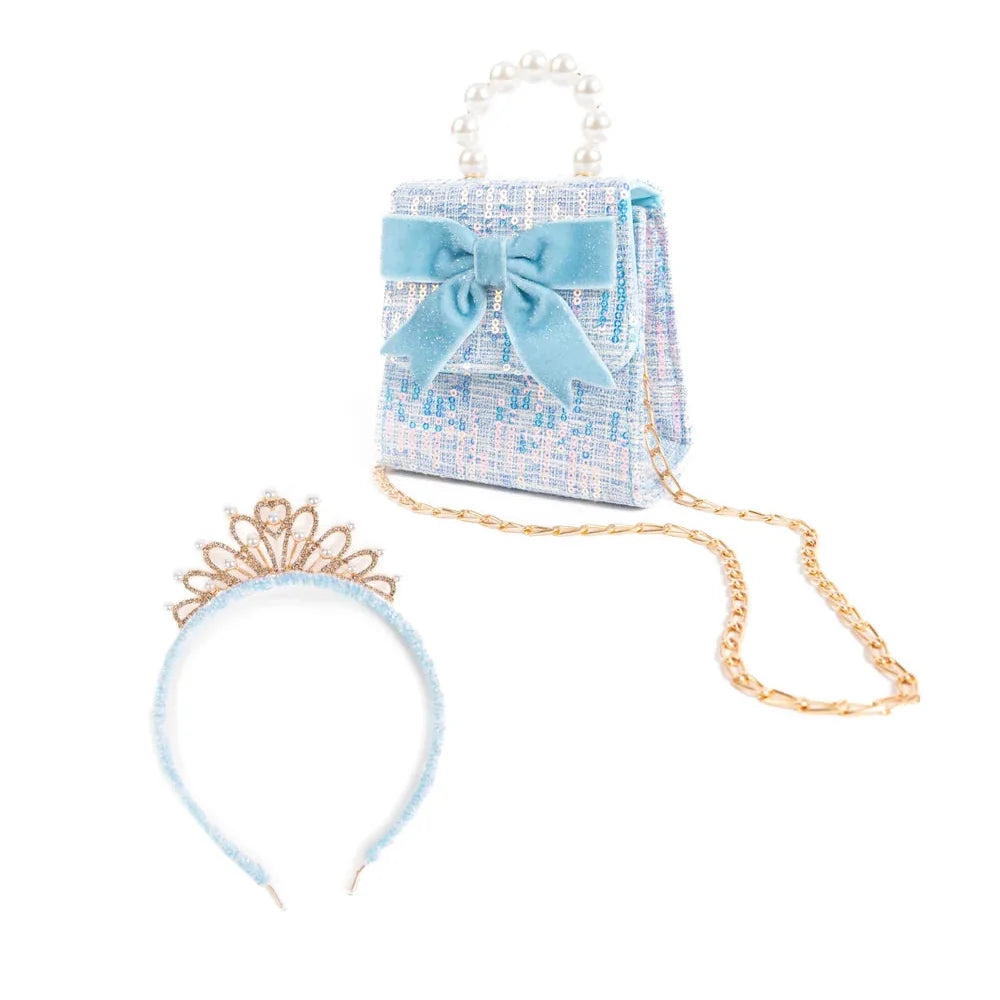 Great Pretenders The Mademoiselle Mini Tasje met Diadeem, set met gelaagde pailletten en strik, bij De Gele Flamingo.