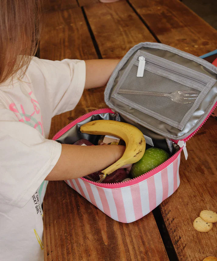 Hello Hossy lunchtas Pink Stripes geopend met isotherme binnenvoering