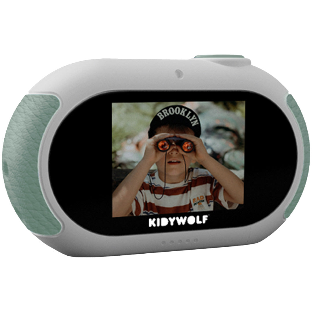 Kidywolf Kidycam Go minicamera groen, vooraanzicht met lens