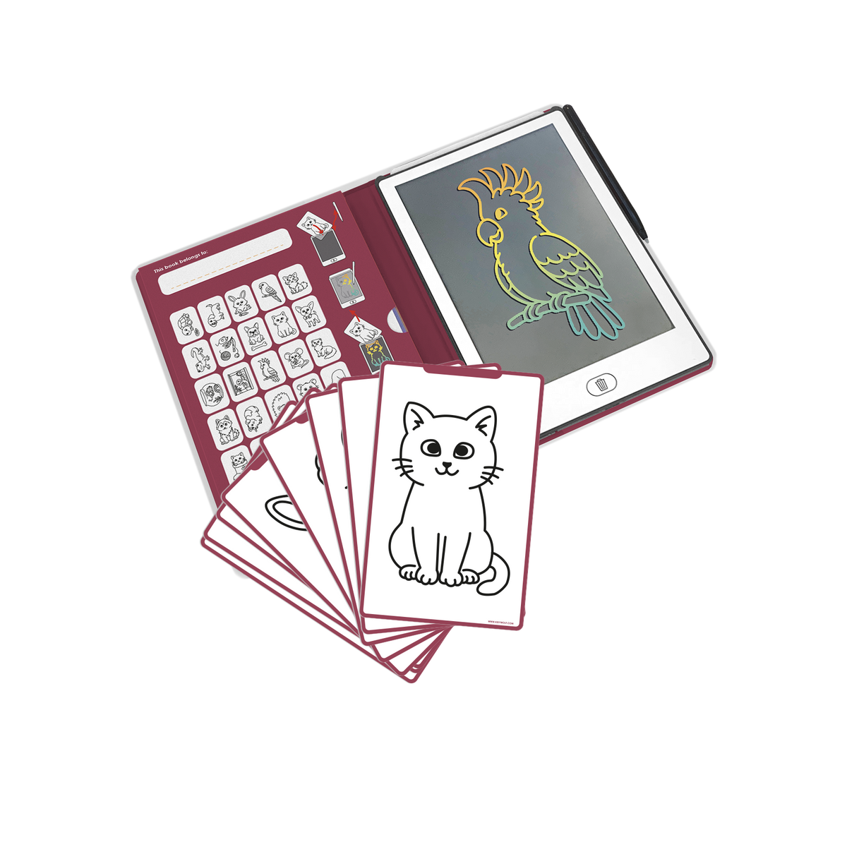 Kidywolf Kidydraw-Mini Huisdieren, opengeklapt met tekenbord en kaarten