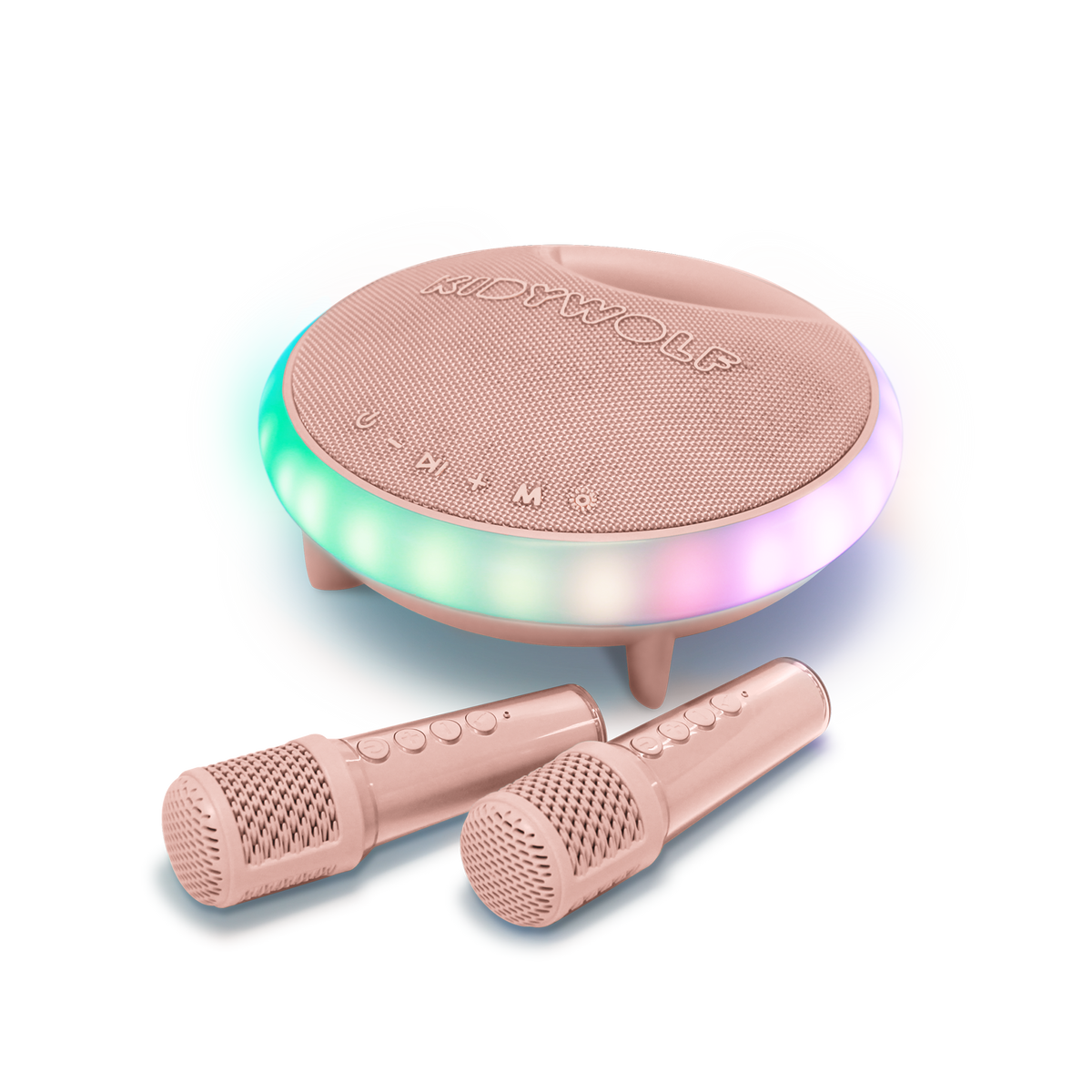 Kidywolf Kidykaraoke roze, karaokespeaker met LED-ring en twee microfoons
