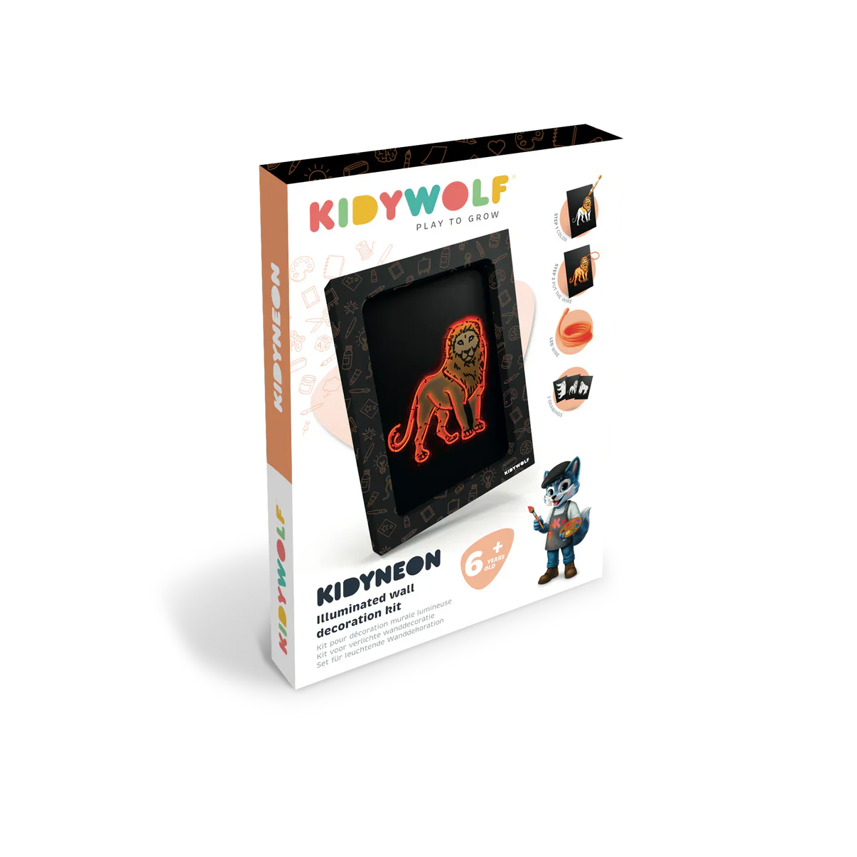 Kidywolf Kidyneon Light-Up Wall Art Craft Kit | Animals