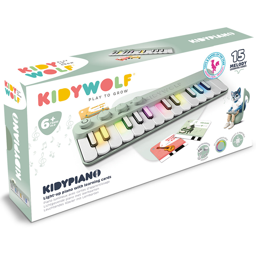 Kidywolf Kidypiano mini piano groen, piano met verlichte toetsen en leerkaarten