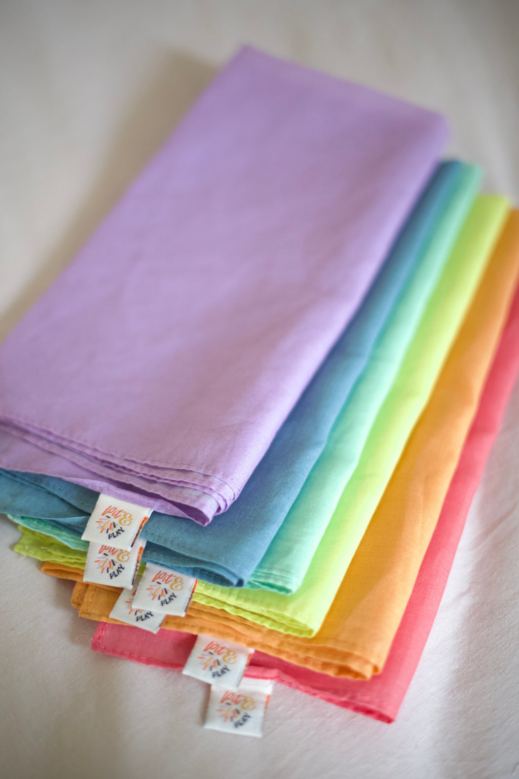 Pit & Play Regenboog Set 6 Speeldoeken 48x48cm | Pastel