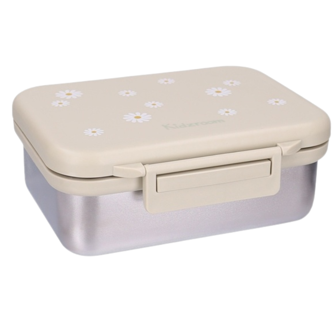 Kidzroom RVS brooddoos Nostalgia Beige met madeliefjes op het deksel, bij De Gele Flamingo