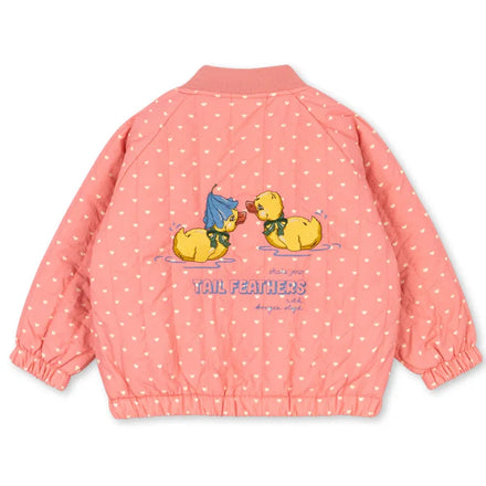 Konges Sløjd Juno Duckling Bomber Jas Coeur Feathers met print van eendjes en hartjes, bij De Gele Flamingo