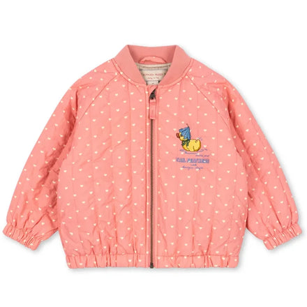 Konges Sløjd Juno Duckling Printed Bomber Jas in Coeur Feathers, lichte thermojas, bij De Gele Flamingo