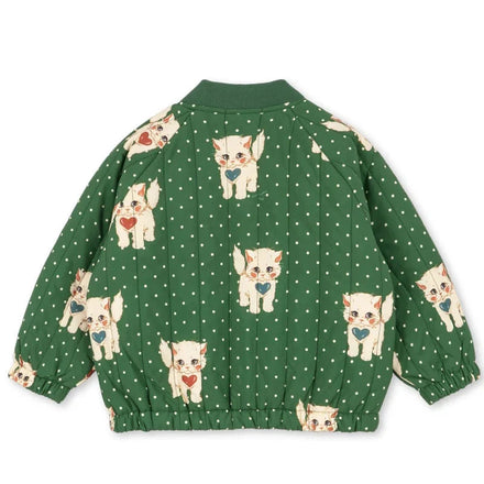 Konges Sløjd Juno Printed Bomber Jas Dot Miao Verde, gestipt met kittens, te koop bij De Gele Flamingo
